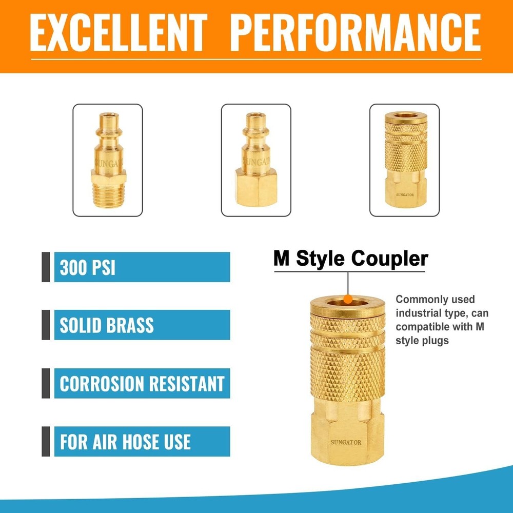 Versatile 8-Pack 1/4 Inch Solid Brass Air Fittings for Tools & Compressors