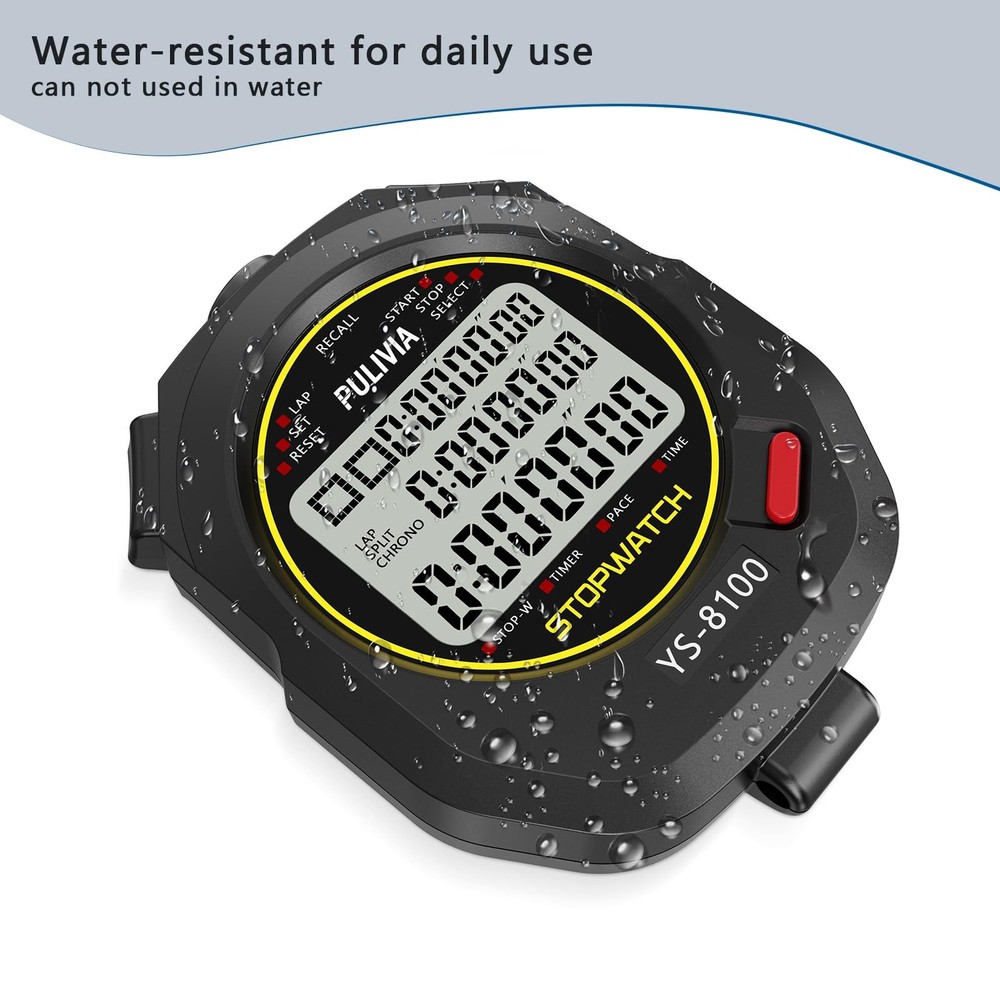 PULIVIA Sports Stopwatch Timer 100 Lap Split Memory Digital Stop Watch, Black