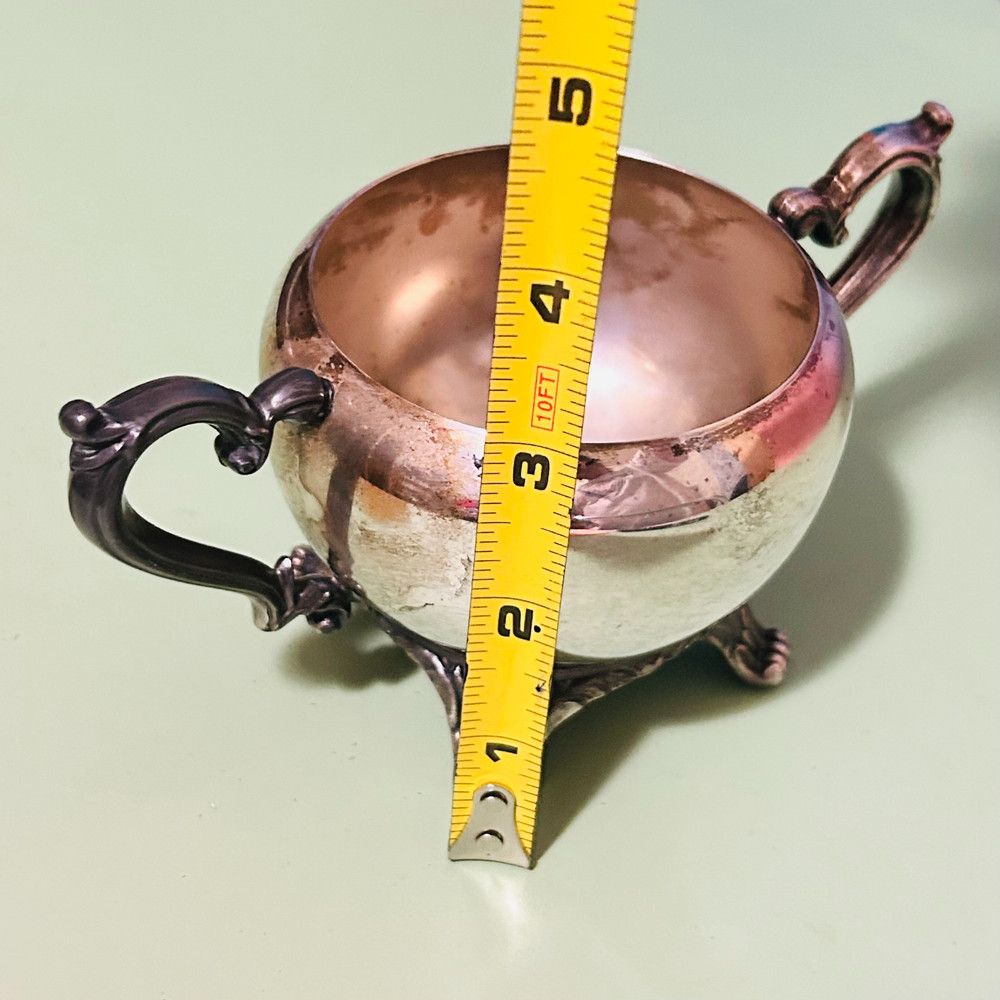 Vintage Silverplate Sugar Bowl Double Handle Footed 3" Ornate Small Serving Dish