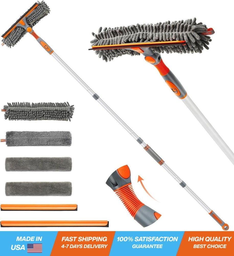 2-in-1 Rotatable Window Squeegee Cleaning Kit with 157cm Extension Pole