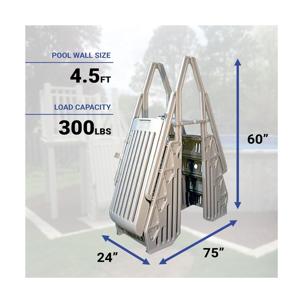 Vinyl Works 24 Inch Double Pool Step Ladder with Gate, Adjustable Stair Entry...