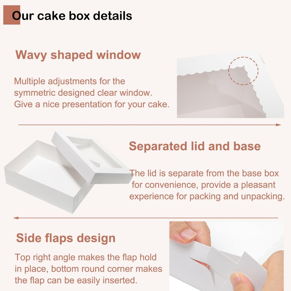 10pcs 14x10x6 Cake Boxes with Window Rectangle Quarter Bakery Boxes for Pastr...