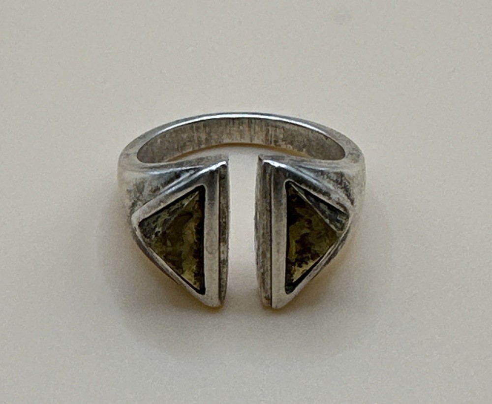 Vintage 925 Sterling Silver Triangular Inlaid Ring /Size 9.25 Adjustable ￼