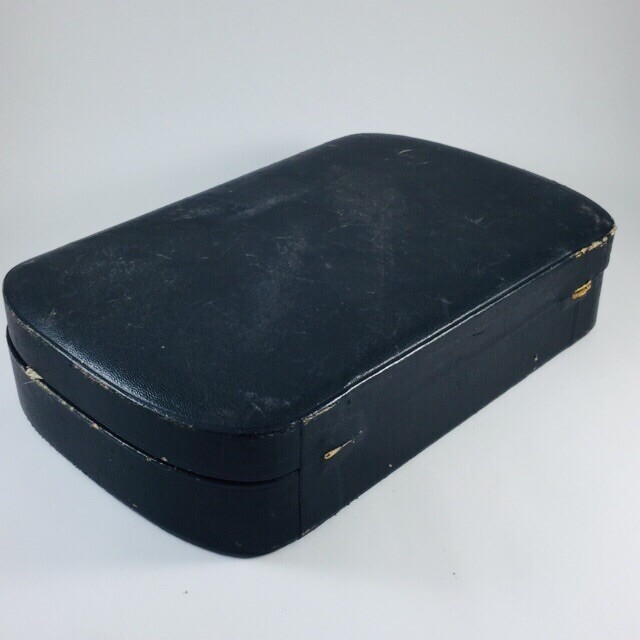 VTG Leather Nail Kit Case Black Celluloid Scissors Pill Box Buffer Tweezers Set