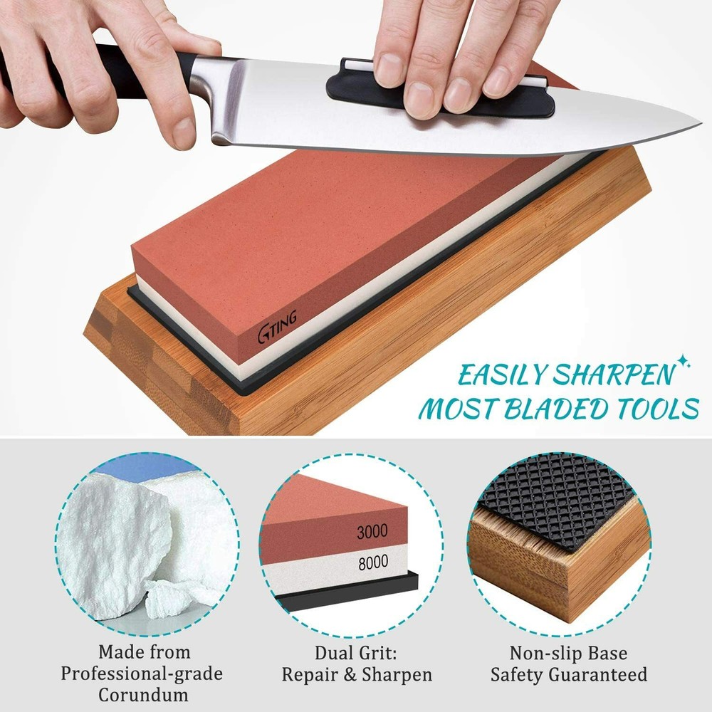 Whetstone Sharpening Stone Set Knife Sharpener 400/1000 3000/8000 Grit w/ Holder