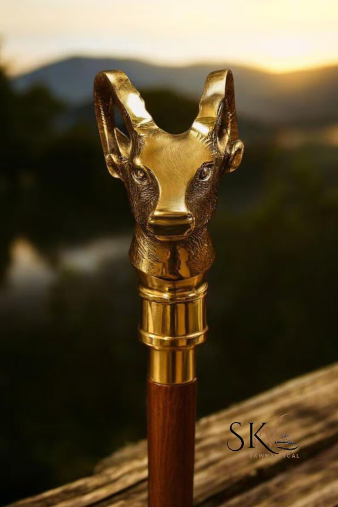 Handmade Cane Walking Stick Head – Brass Handle Carved Solid | Cane