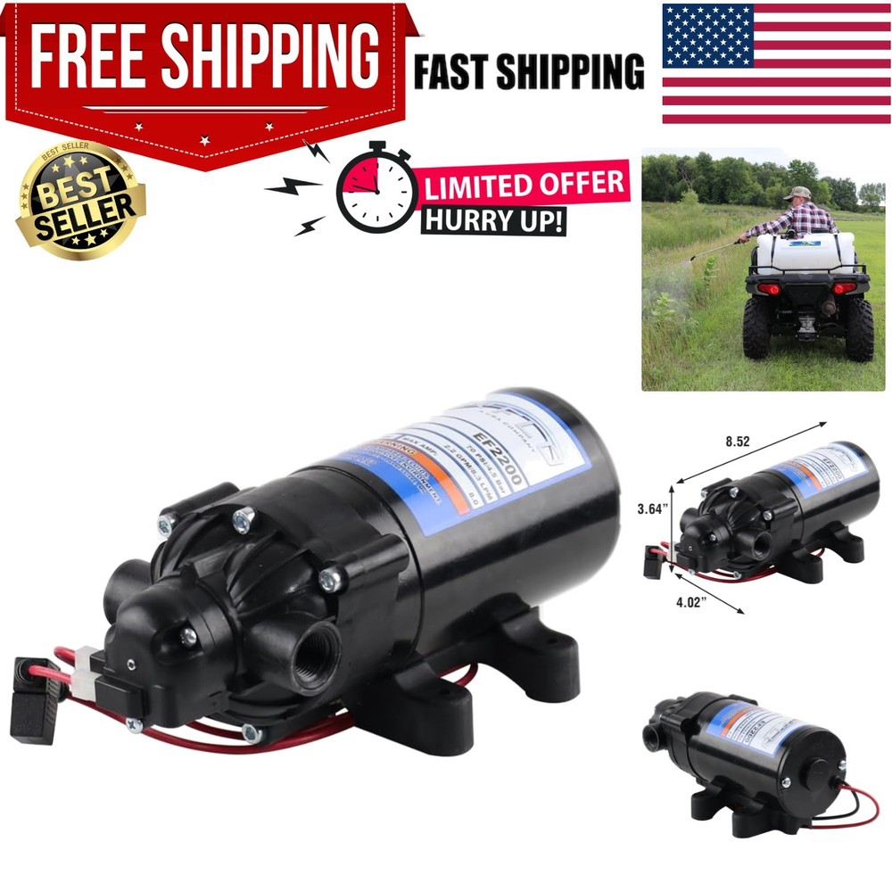 Versatile 12V Diaphragm Sprayer Pump - 2.2GPM, 70 PSI for Multi-Use Applications