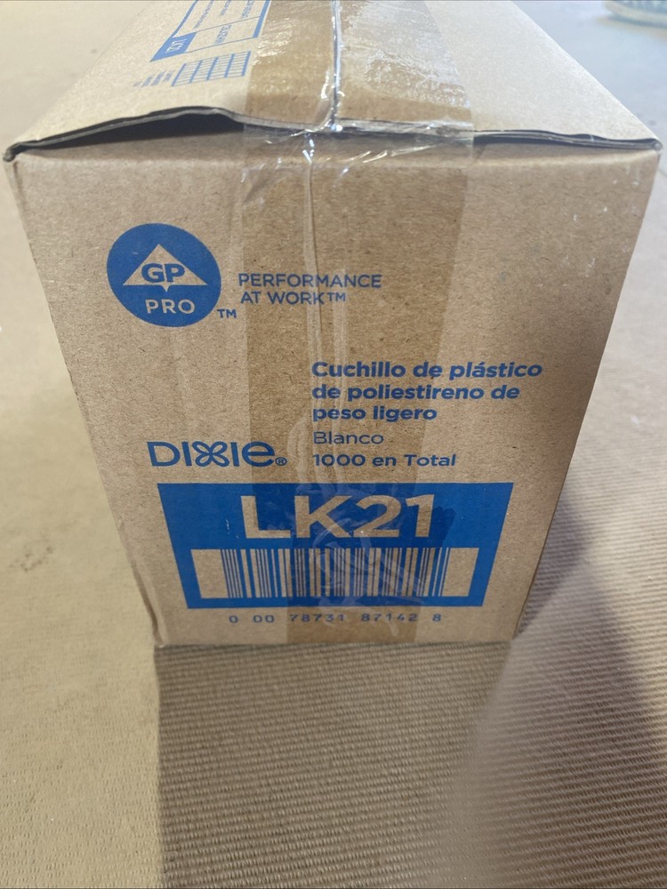 Dixie LK21 Light Weight Polystyrene Plastic Knife White 1000 Count NIB Sealed