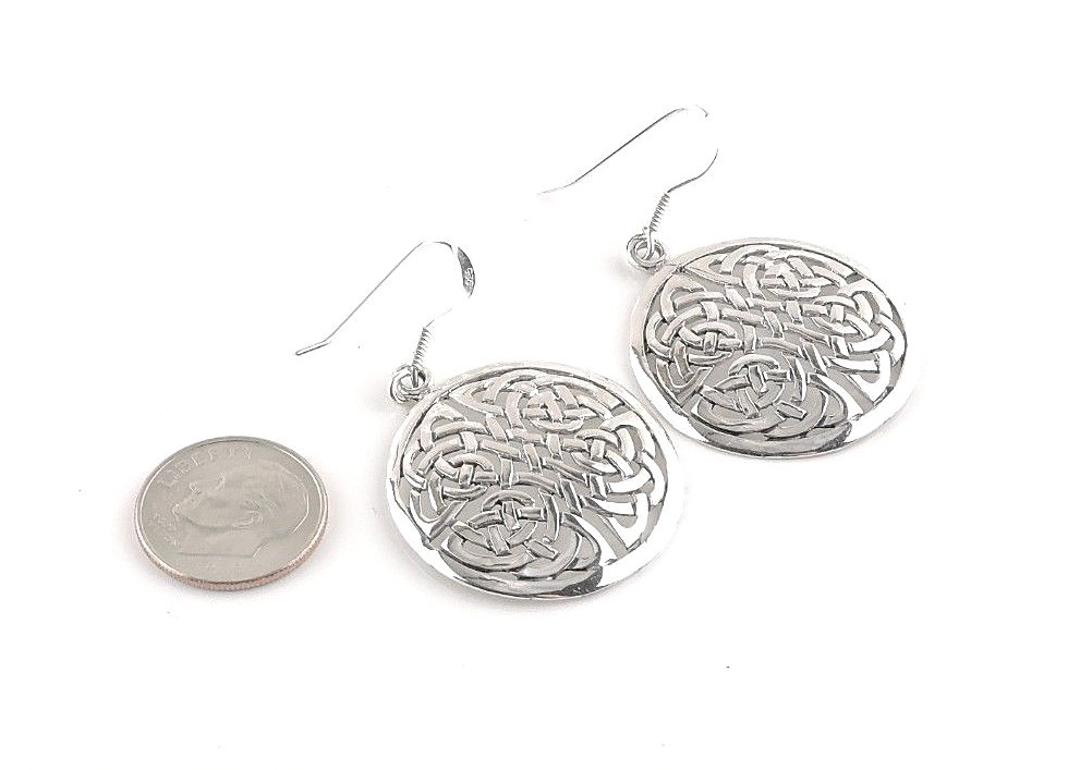 Sterling Silver Celtic Disc Endless Knot Earrings - Free Gift Packaging