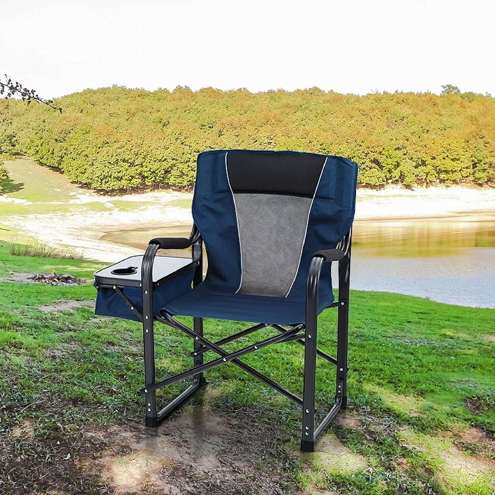 Oversized Camping Folding Director Chair Heavy Duty with Side Table Cup Holder