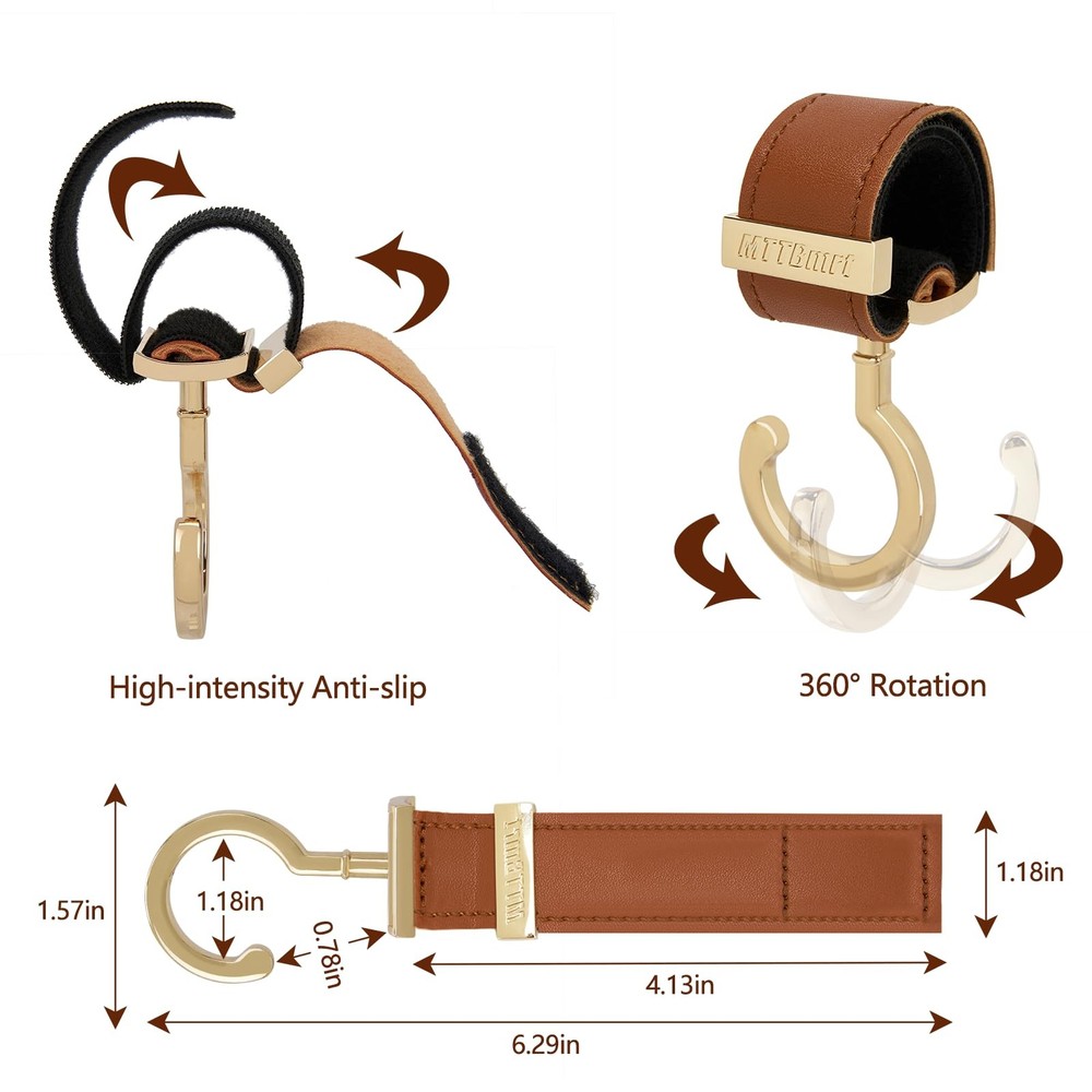 2 Pack Stroller Hooks,Strong Synthetic Leather Hook-and-Loop Fastener&High-Qu...