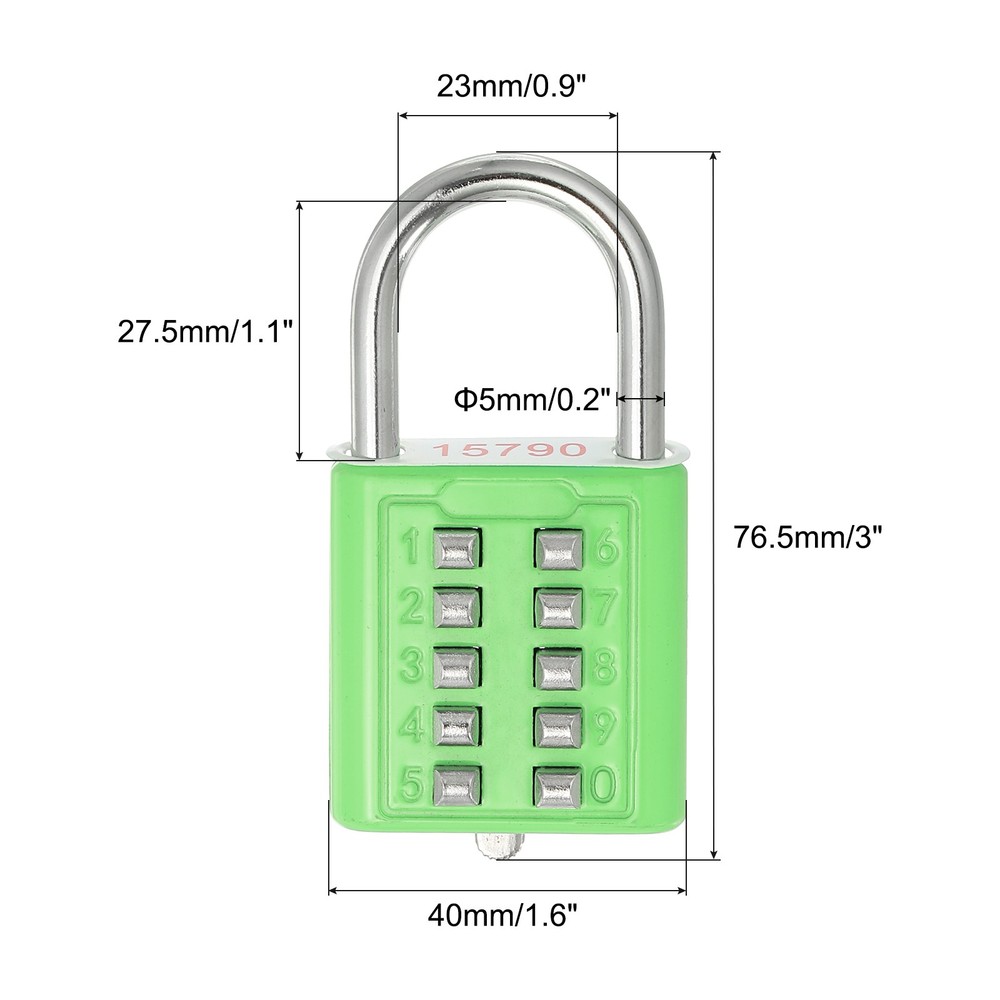 10 Digit Button Combination Padlock 5 Position Locking Mechanism Lock Green