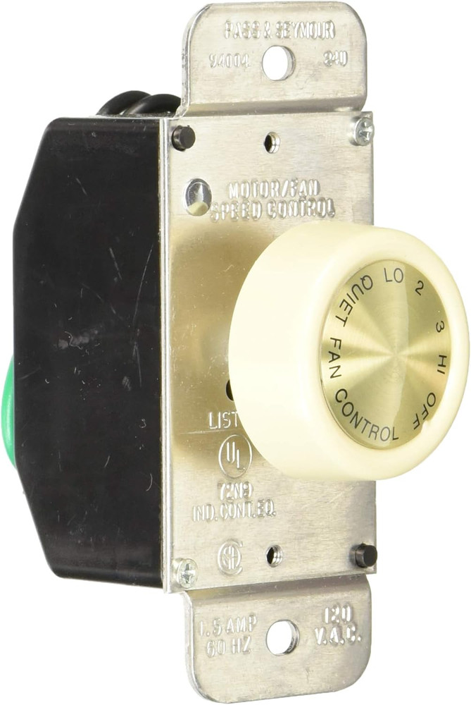 Pass & Seymour 1.5A 4-Speed Rotary Ceiling Fan Switch, Single Pole Light Switch