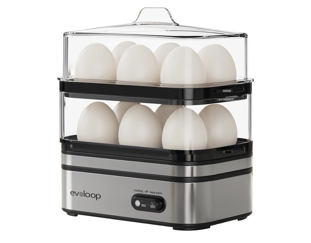 evloop Multi Egg Cooker Electric 12 Egg Capacity Multi-Tier Keep Warm