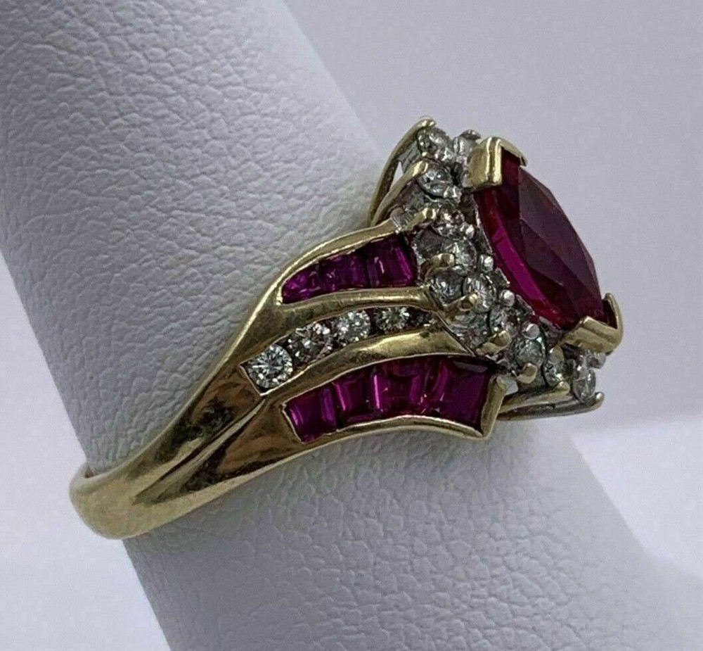 3Ct Marquise Lab-Created Ruby Wedding Engagement Ring 14k Yellow Gold Plated