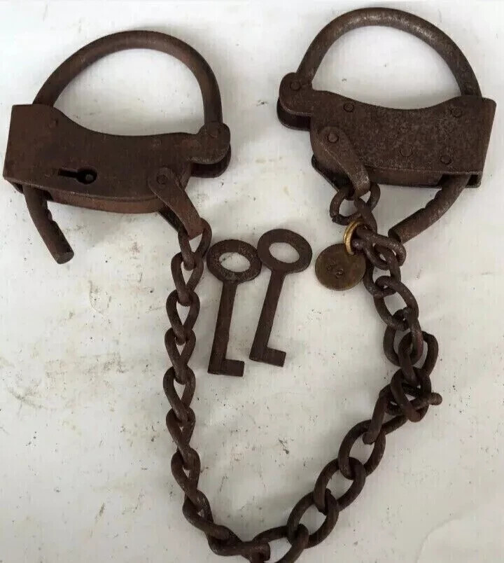 Rust- Prison Handcuffs Antique Iron Adjustable Hand Cuffs with Key