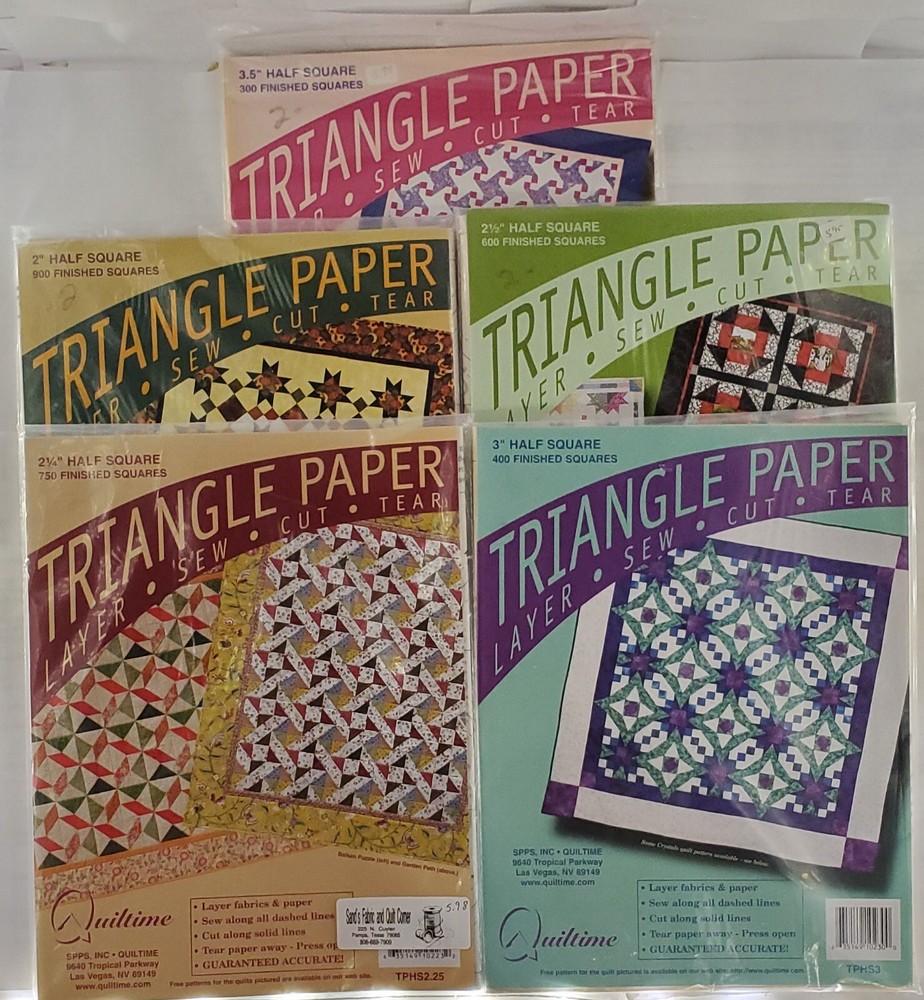 Quiltime Half Square Layer Sew Cut & Tear Triangle Paper 3”- 3.5"