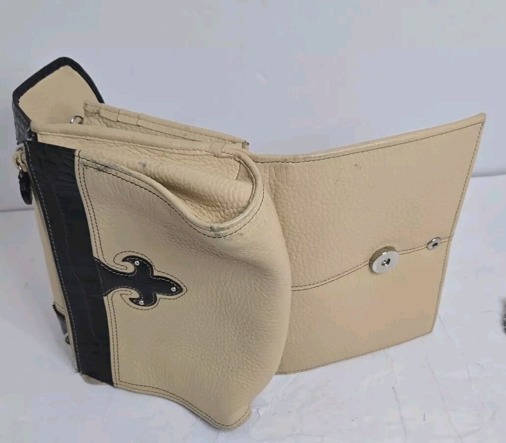 Brighton Tan & Black Trifold Bag Wallet Embossed Leather