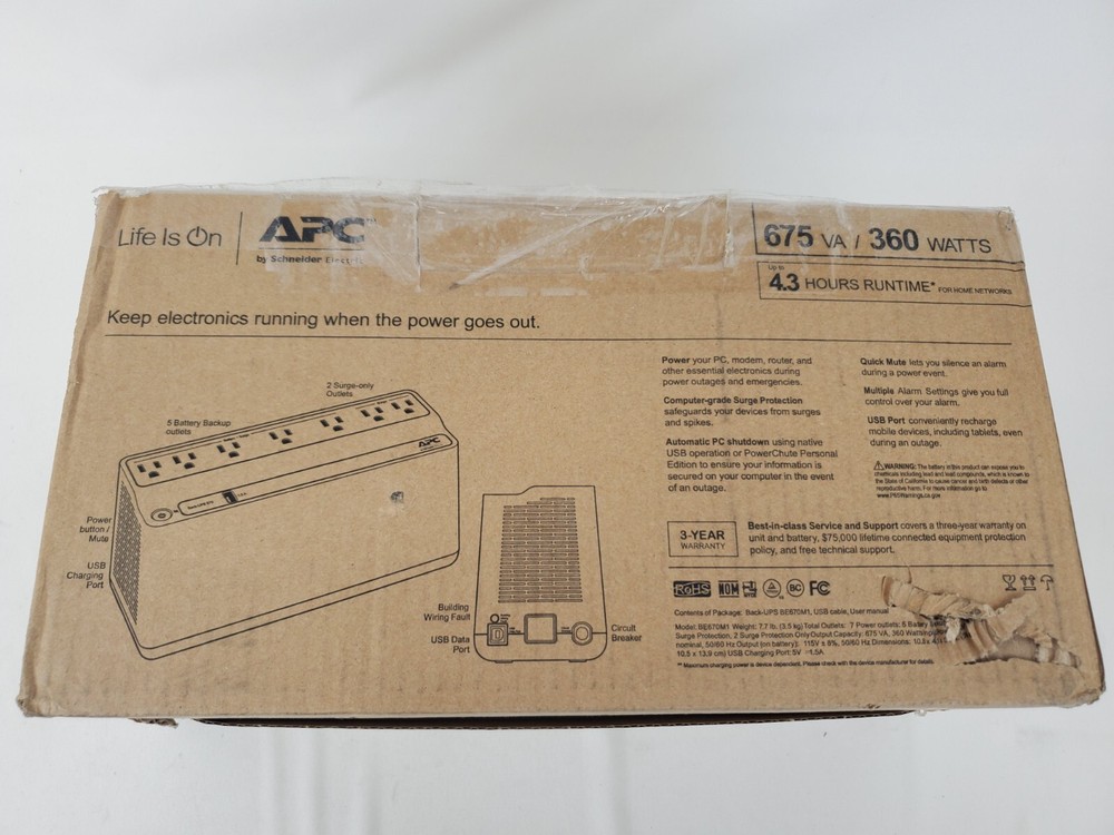 APC BE670M1 675VA 360W 7 Outlets BackUPS - Black
