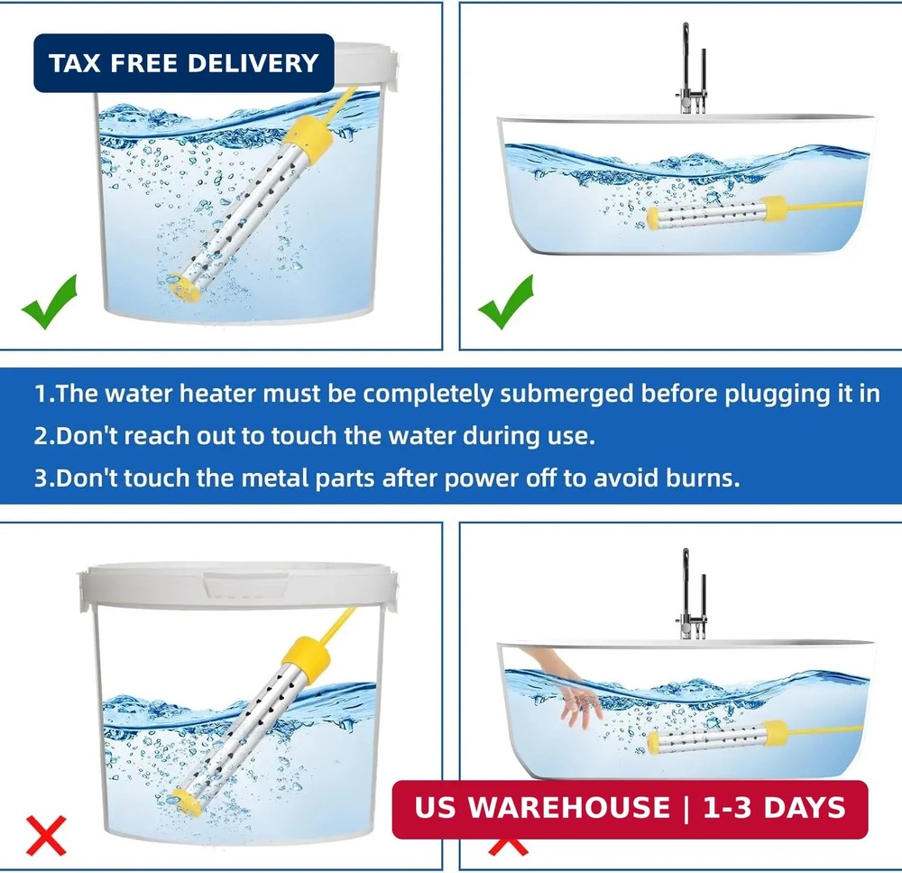 1500W Immersion Water Heater with Digital LCD Thermometer & Stainless Steel Guar