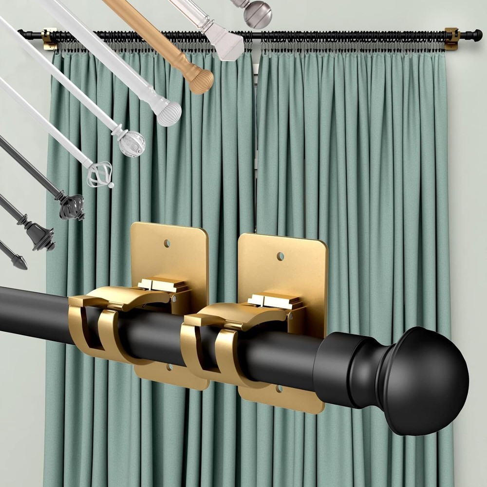 2 Pcs Gold Self Adhesive Curtain Rod Brackets Universal Plastic & Stainless