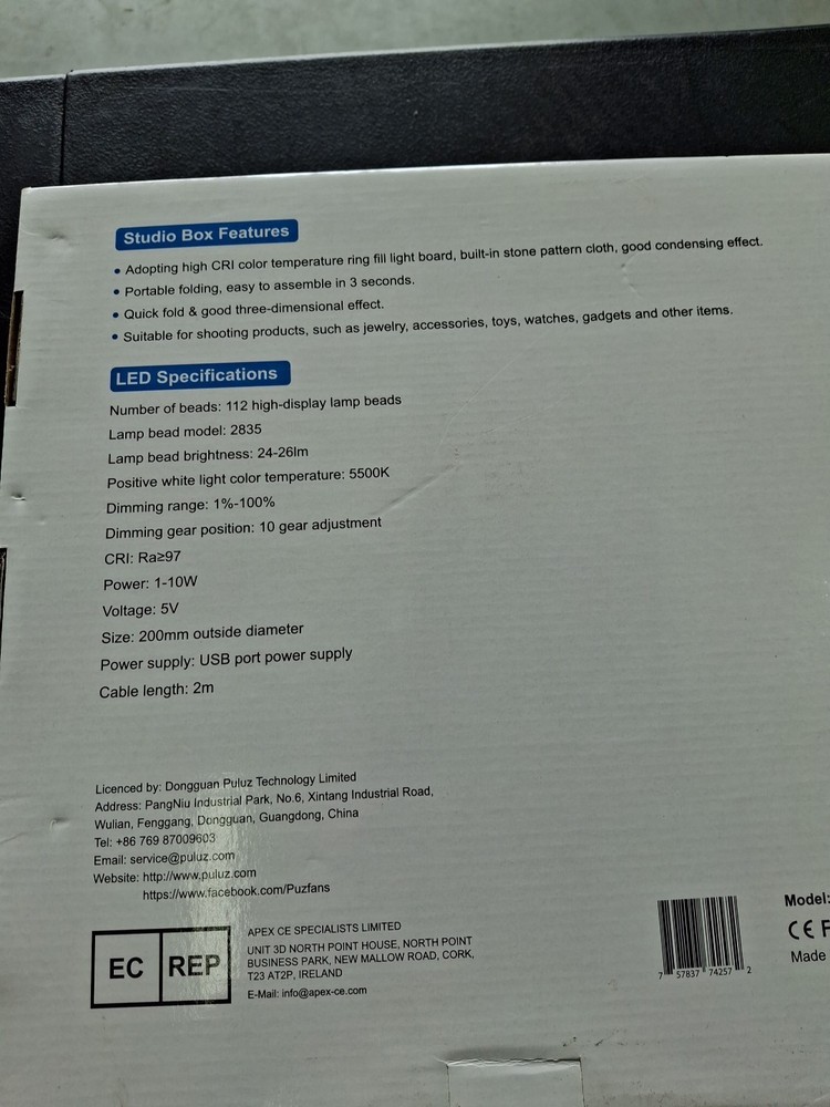 PULUZ 30cm Foldable LED Ring Light Studio Box *A1