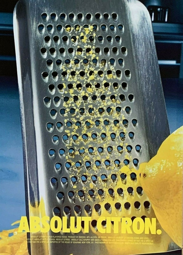 2000 ABSOLUT CITRON Vodka Lemon Grater Bottle Original PRINT AD