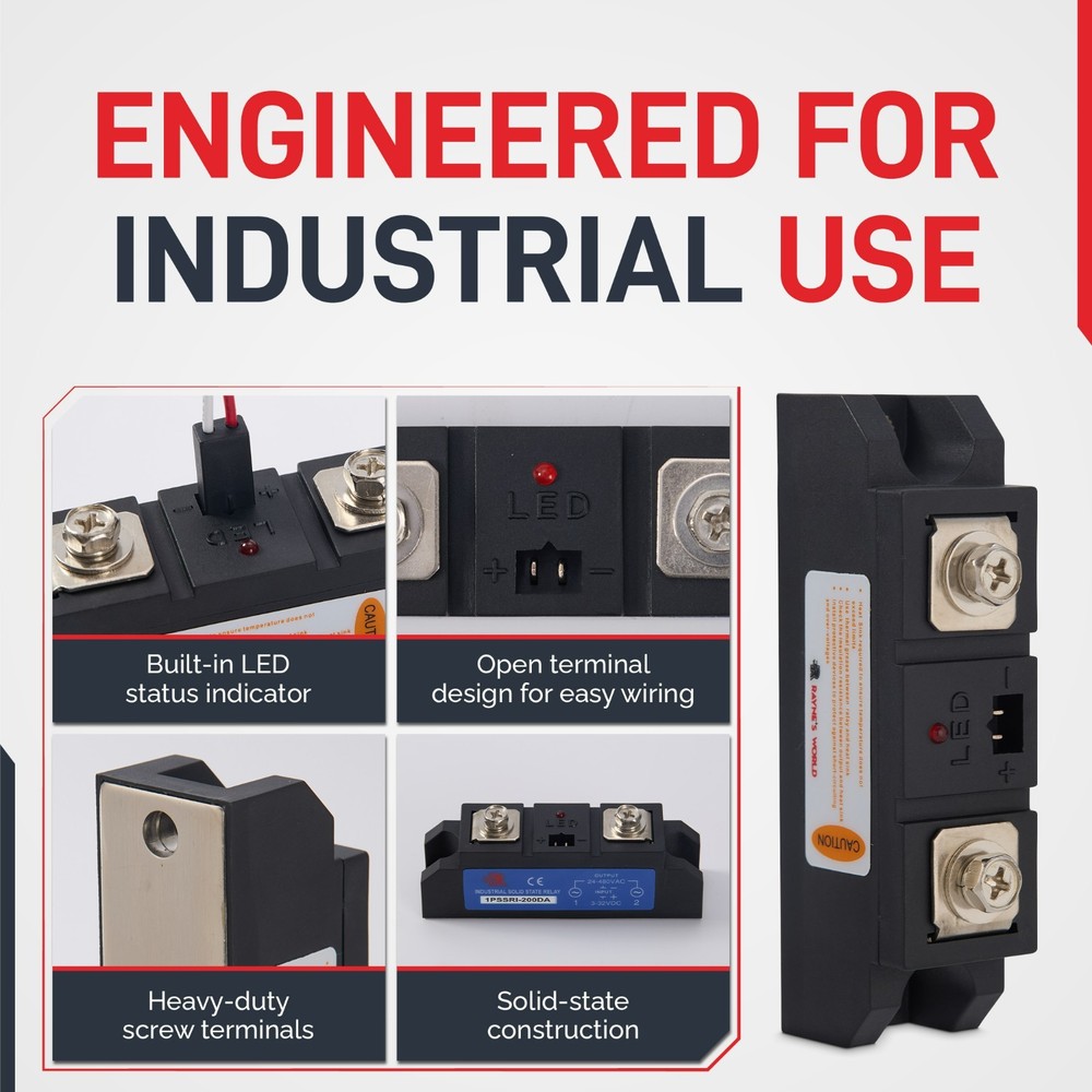 200 Amp DA Industrial Solid State Relay-DC to AC-3-32VDC Control-24-480VAC Load