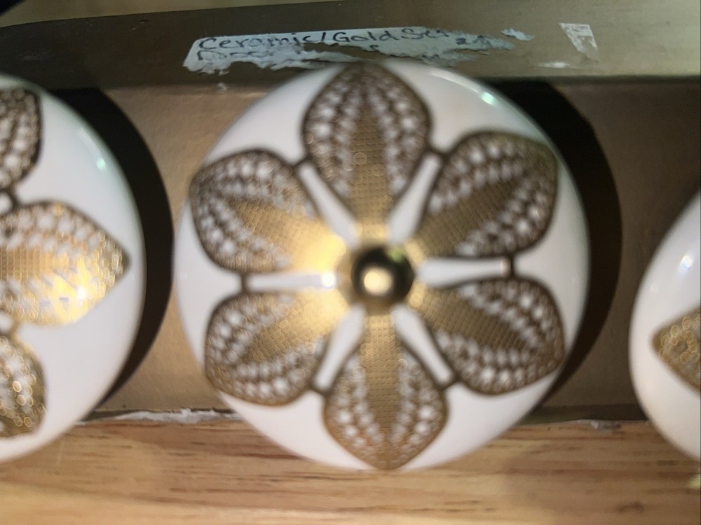 Vintage Draw Pulls Ceramic And Gold Filagree