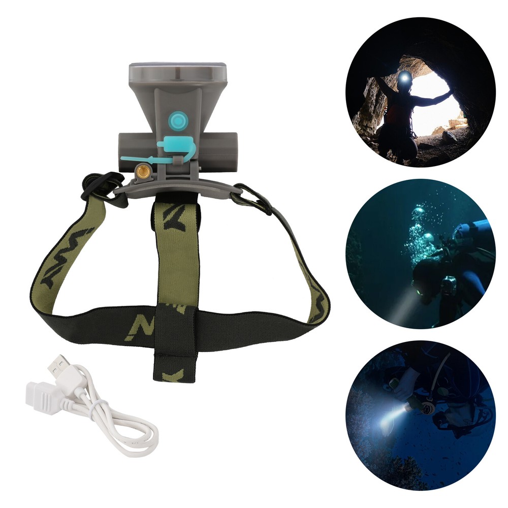 Rechargeable LED Diving Headlamp with Adjustable Angle and Waterproof Design