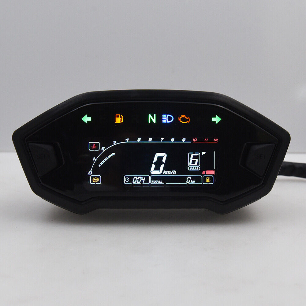 Motorcycle Speedometer Universal Tachometer LCD Digital Odometer Gauge Fuel