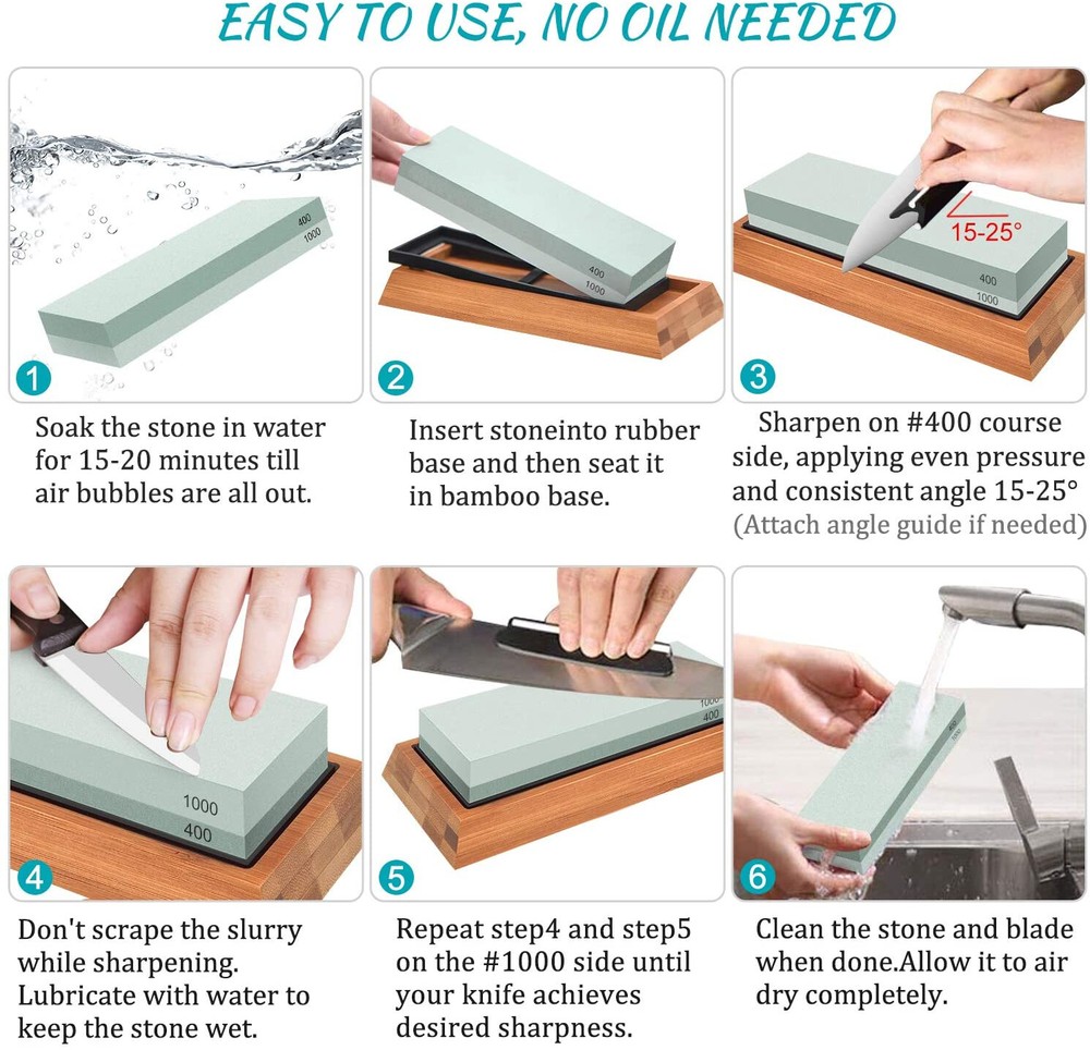 Whetstone Sharpening Stone Set Knife Sharpener 400/1000 3000/8000 Grit w/ Holder