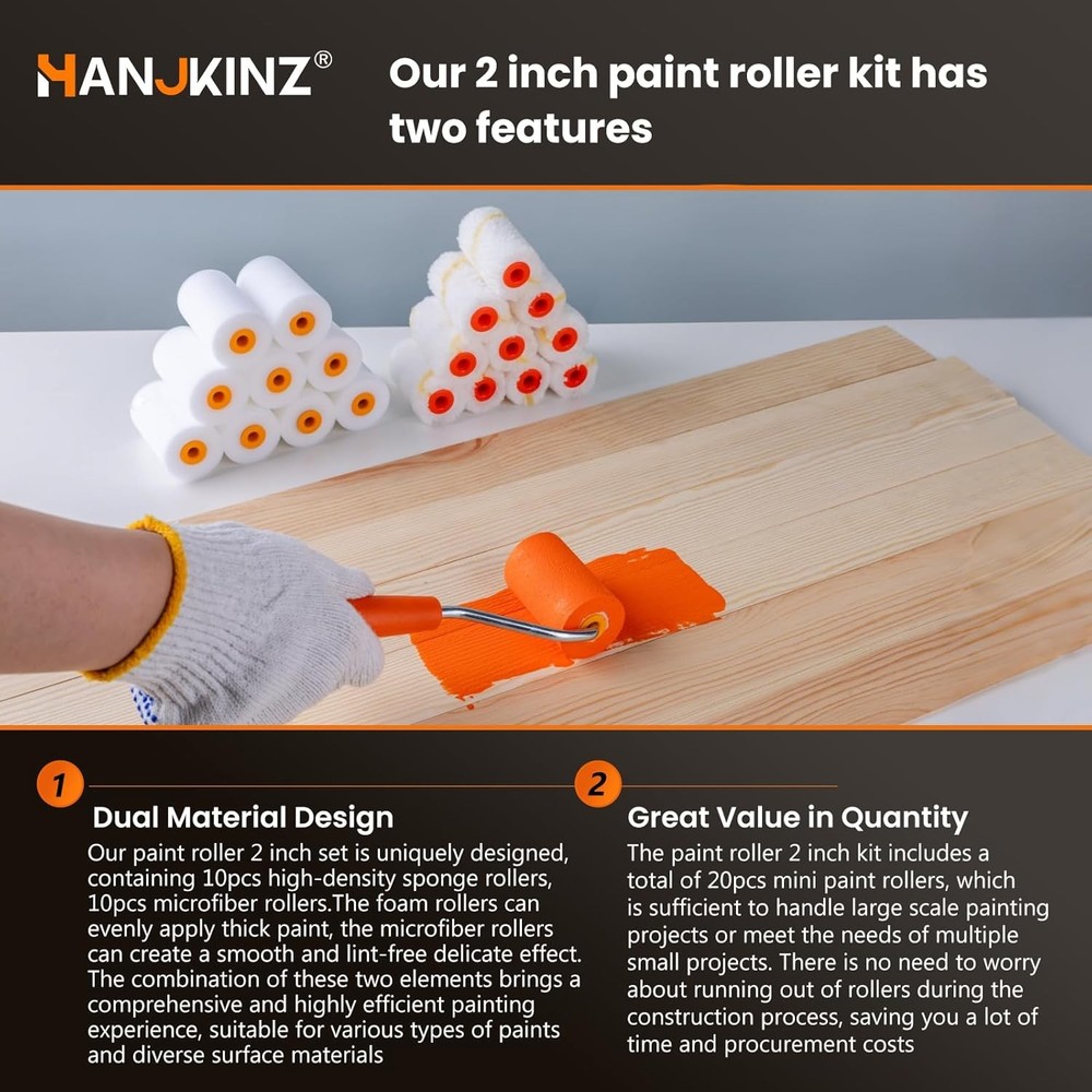 2 Inch Paint Roller Kit, 20 Pack Small Paint Roller Set with High Density Foam P