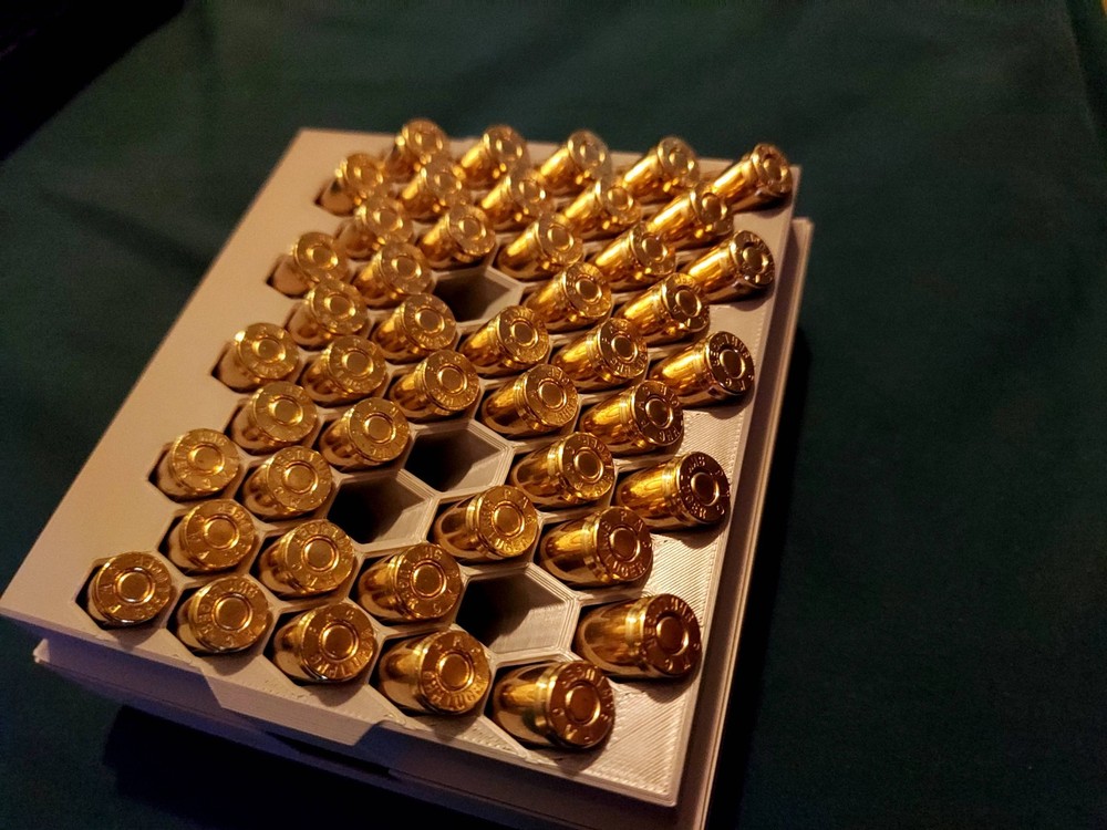 9mm reusable ammo box 50 round grey (angled 45 degrees)