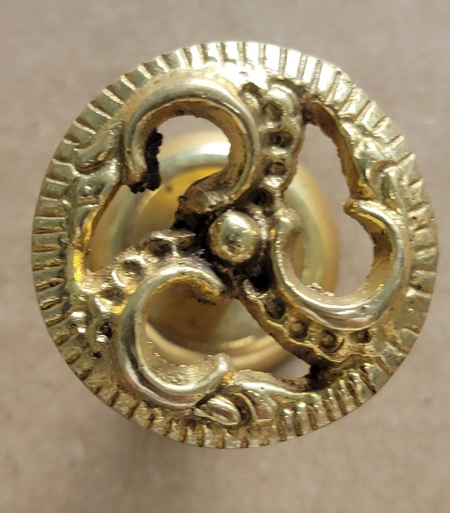 Salvaged Vintage Solid Brass 1.25" Scroll Design Knob With Escutcheon