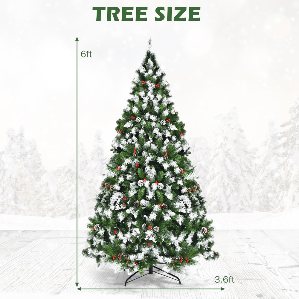 6 FT Pre-lit Snow Sprayed Christmas Tree Artificial Xmas Tree w/ LED Lights