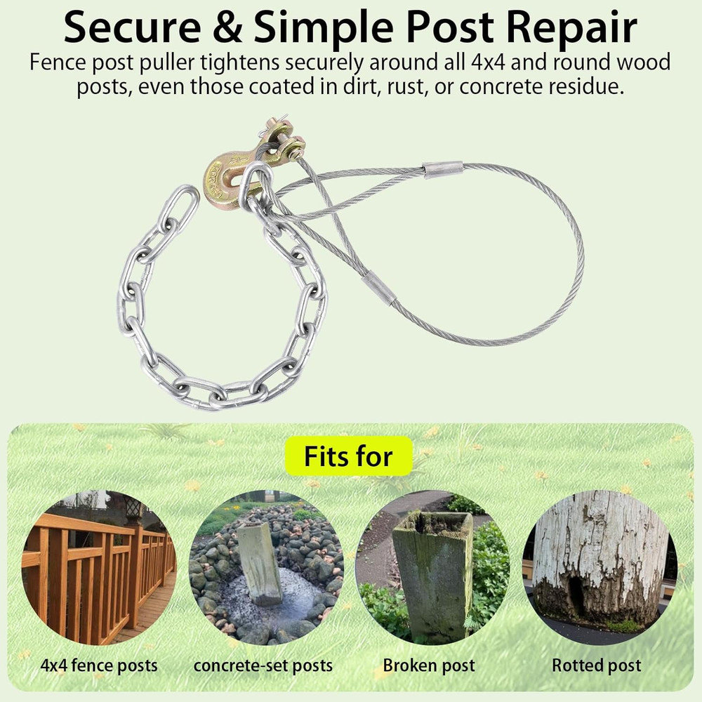 Fence Post Remover Tool – Heavy-Duty Galvanized Cable & Chain to Pull 4X4 Posts