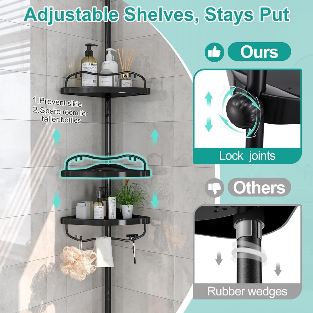 Corner : Rustproof 125" Tension Inside Shower Organizer, Adjustable Bathroom ...