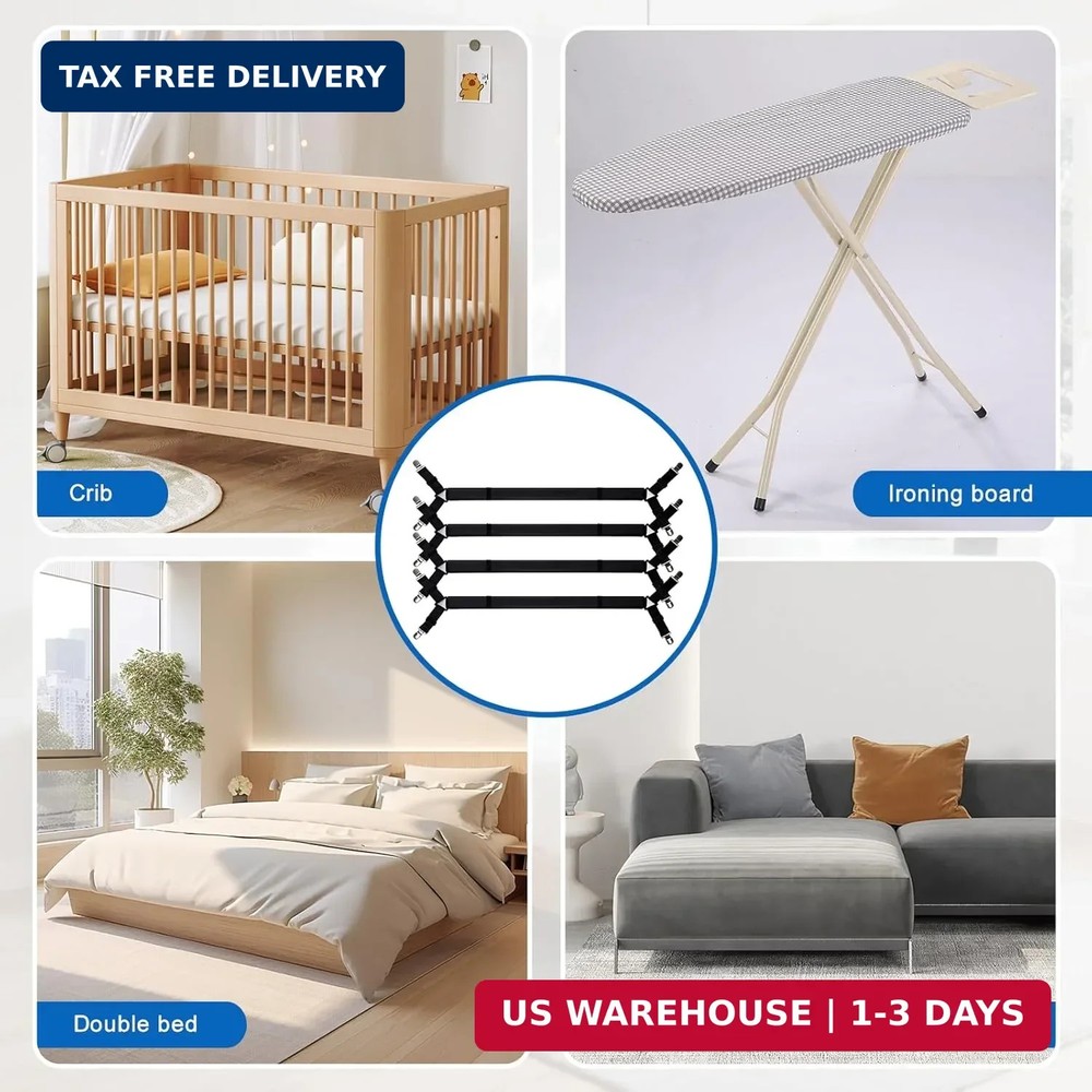 4pcs Bed Sheet Straps with Metal Clips, Sheet Holders Adjustable Elastic,Gripper