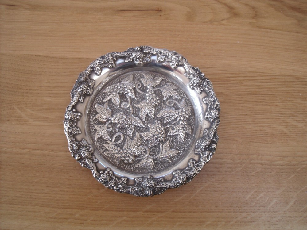 Sheffield Silver Plated Coaster with Grape and Vine pattern by E.H. Parkin.