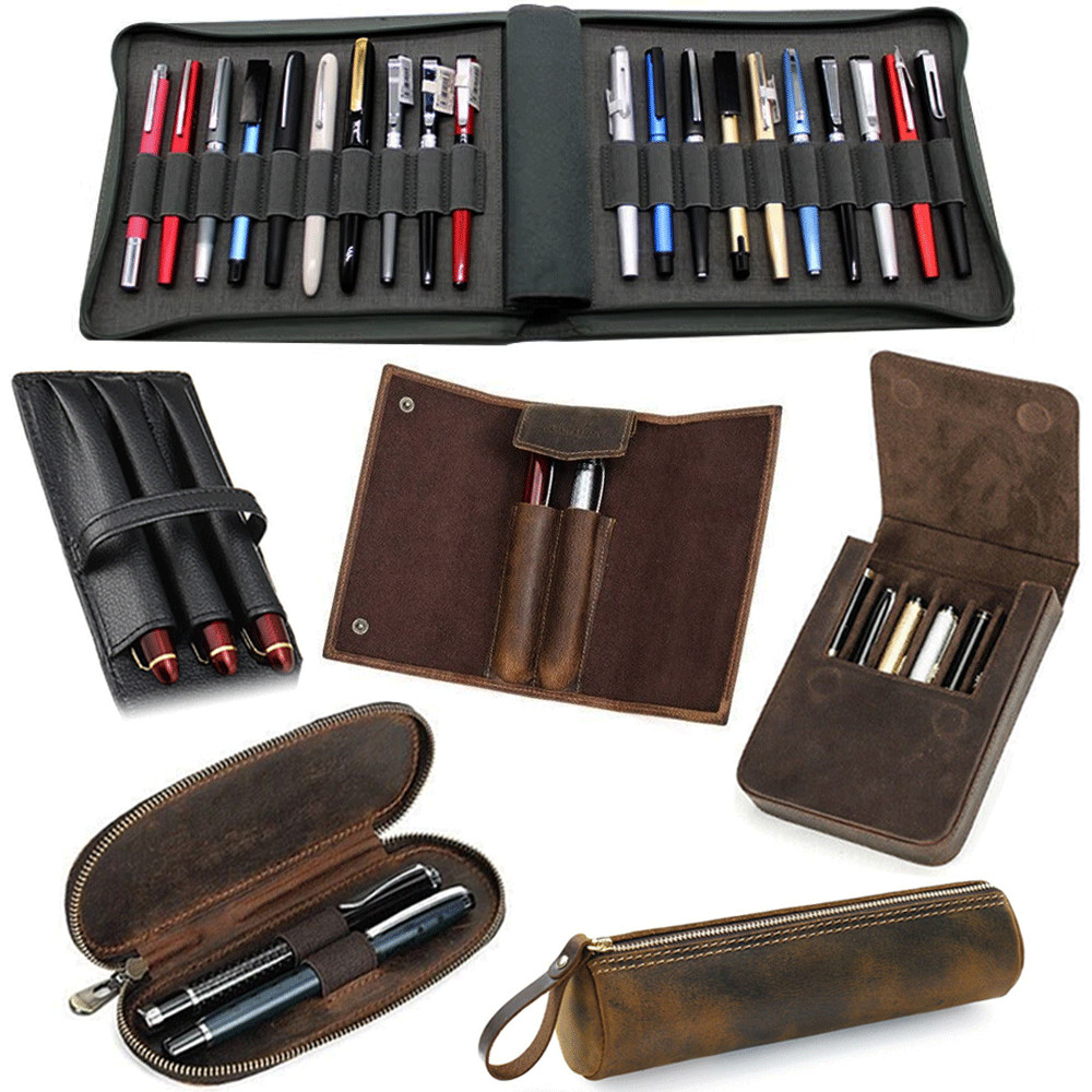 High Quality Multiple Leather Fountain Pen Case Pens Holder Storage Display Tray