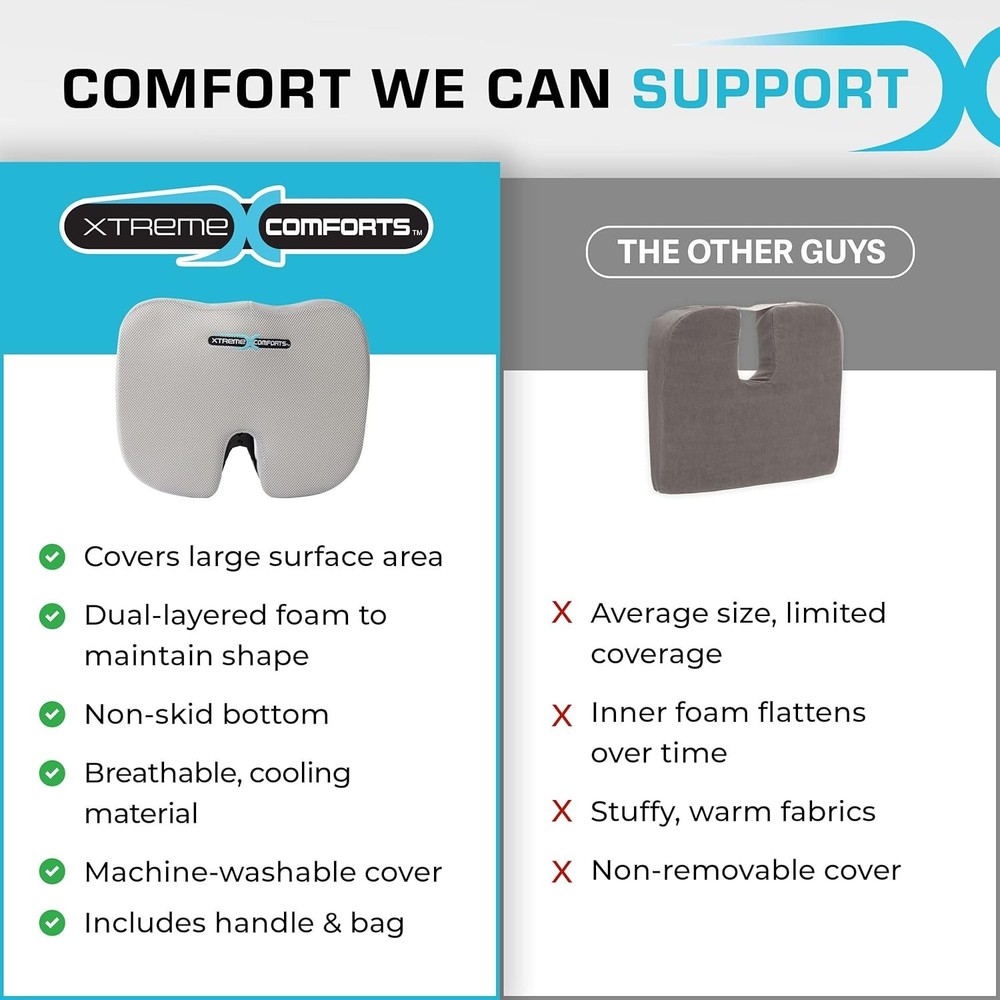 Portable Memory Foam Chair Cushion - Adjustable Support for Work & Travel