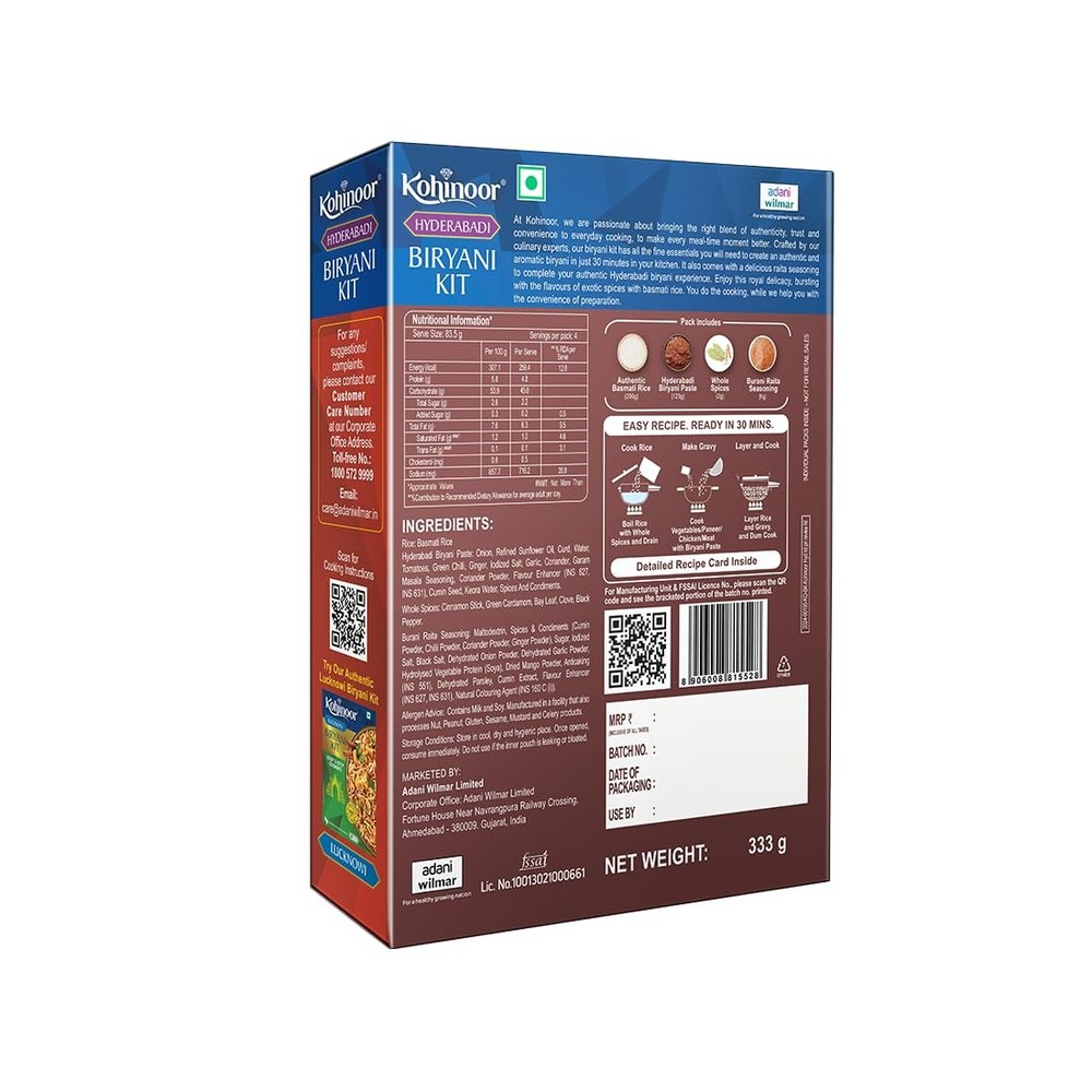 Kohinoor Basmati Biryani Kit Hyderabadi, 333g