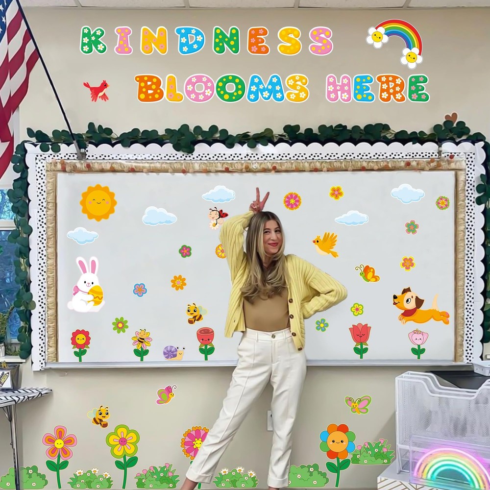 Spring Bulletin Board Decorations Set 63 PCS Classroom Reading Cutouts DIY