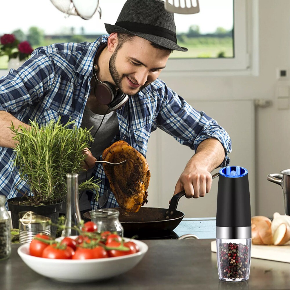 Automatic Gravity Electric Salt Pepper Grinder LED Light Adjustable Coarseness