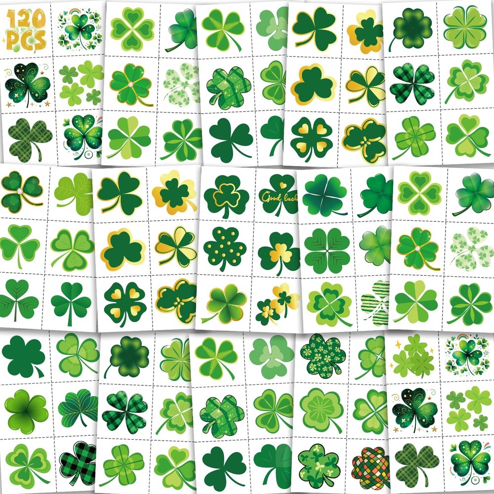 120Pcs Shamrock Temporary Tattoos Bulk - St Patricks Day Pre