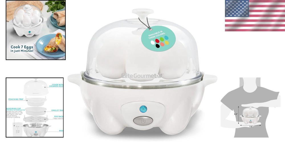 Elegant White Rapid Egg Cooker: Perfect Soft, Medium, Hard Boiled Eggs & Omelets
