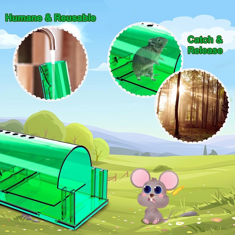 1, 2, 4PC-Humane Mouse Traps Live Catch & Release No Kill Rat Mice Trap Reusable