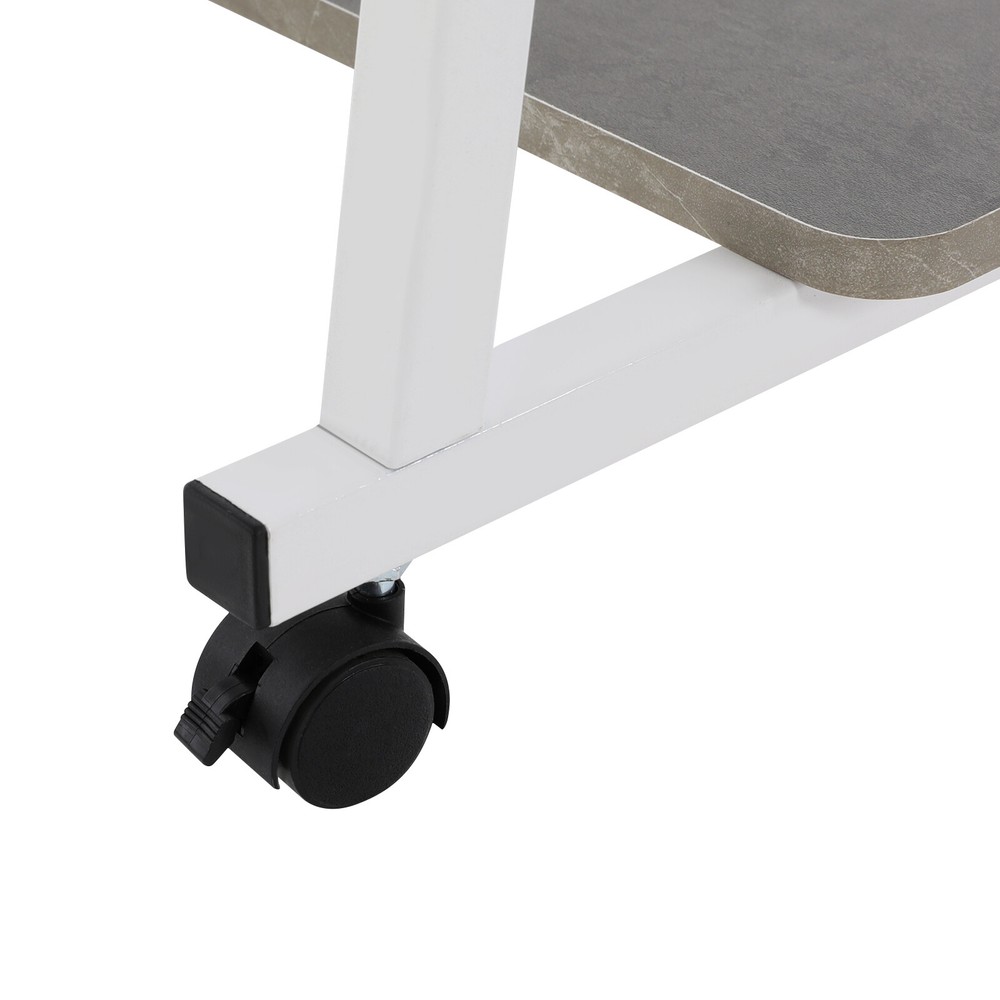 3-tier Rolling Computer Desk Capacity 55kg Modern Home Office Desk White Grey