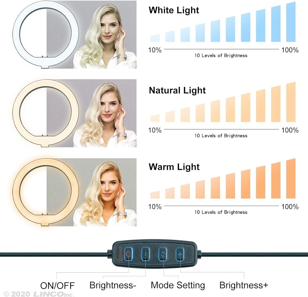 LINCO Pink/Blue T-Shape Backdrop Stand with 10" Ring Light Stand Lighting Kit